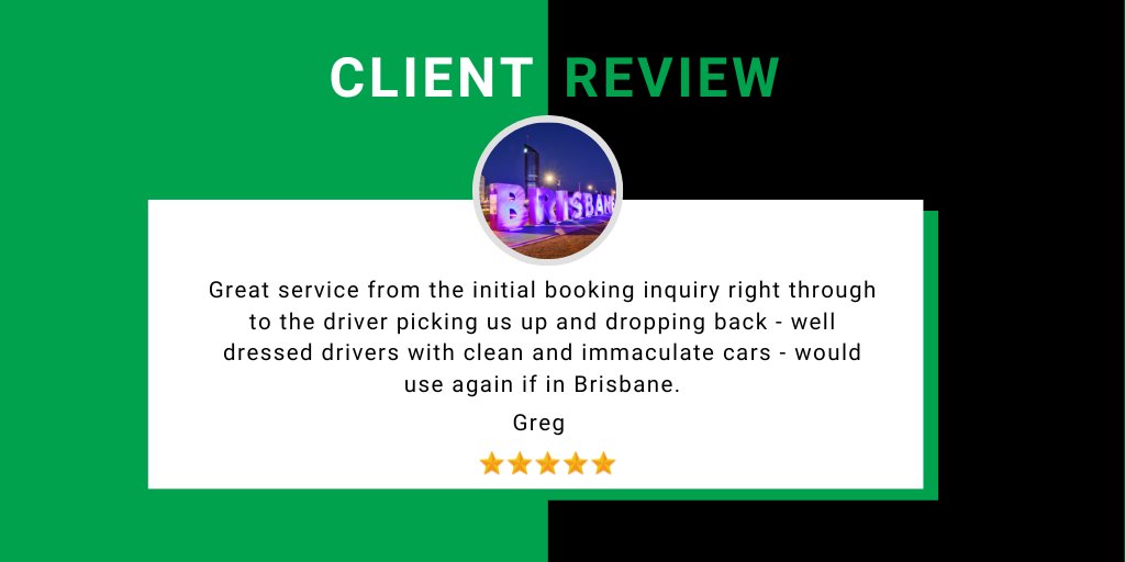 Thanks for the amazing #review Greg.

We hope to see you again next time you’re in Brissy!

#Brisbane #chauffeur #privatetransfer