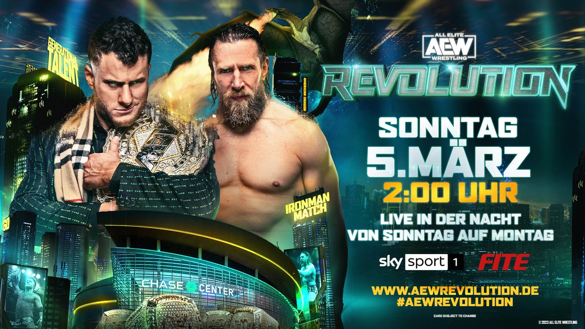 warnertvde's tweet image. In genau einer Woche ist es soweit: #AEWRevolution steht auf dem Programm. Ihr könnt wie immer LIVE dabei sein und zwar entweder bei @FiteTV oder auf Sky.
Hier könnt ihr direkt bestellen:
FIte: aewrevolution.de
Sky: sky.de/wrestling

#DMAXWrestling