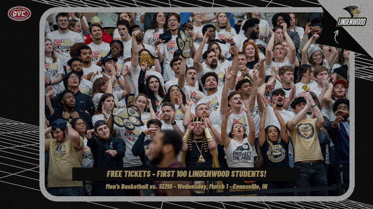 🚨BREAKING🚨 

@LUMensBBall is heading to the <a href="/OVCSports/">Ohio Valley Conference</a> Championship 🦁🏀

📍 Evansville, IN
🆚 SEMO
📅 Wed., Mar. 1
⏰ 6:30 PM

Do you want to go and cheer on the Lions? The first 💯 <a href="/LindenwoodU/">LindenwoodUniversity</a> students to visit the Hyland Arena Box Office from 12-4 PM tomorrow will get 🆓🎟️
