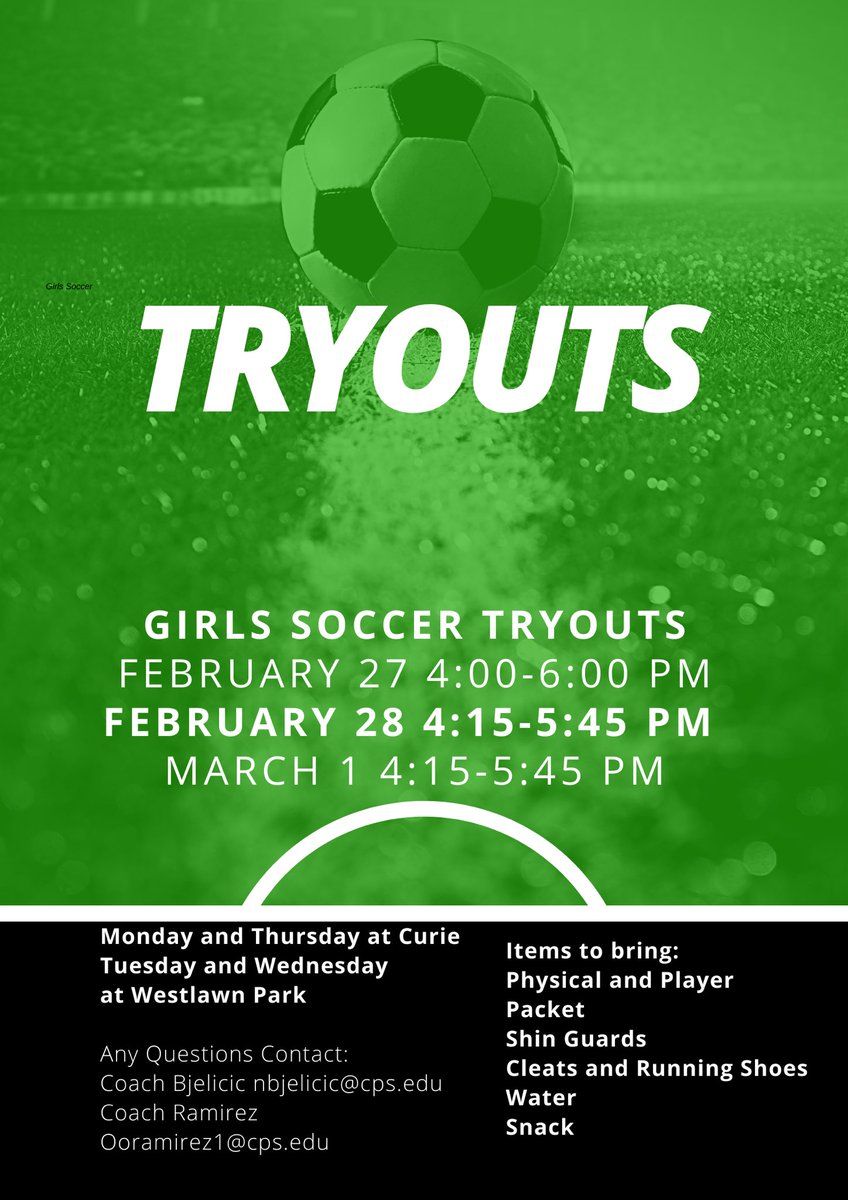 Tryouts Tomorrow!! 
Looking forward to the season!!! #girlssoccer #tryouts