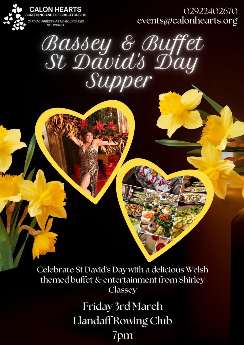 Celebrate St Davids Day in style &amp; join us for an evening of everything welsh with entertainment from Shirley Classey ✨buffet included
Book calonhearts.org/bassey-and-buf…

Or give us a call on 02922 402670
