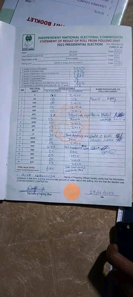 Wisepraise1's tweet photo. Results from Bauchi they will not rig this election @PeterObi @inecnigeria @kikimordi https://t.co/YqD6iLmTbV