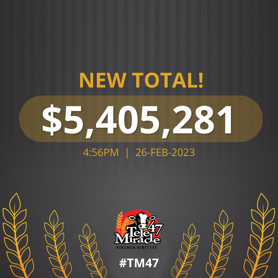 Telemiracle's tweet photo. It's a new total!!
$5,405,281
#TM47 #RingThosePhones https://t.co/sQvq4Kq2DN