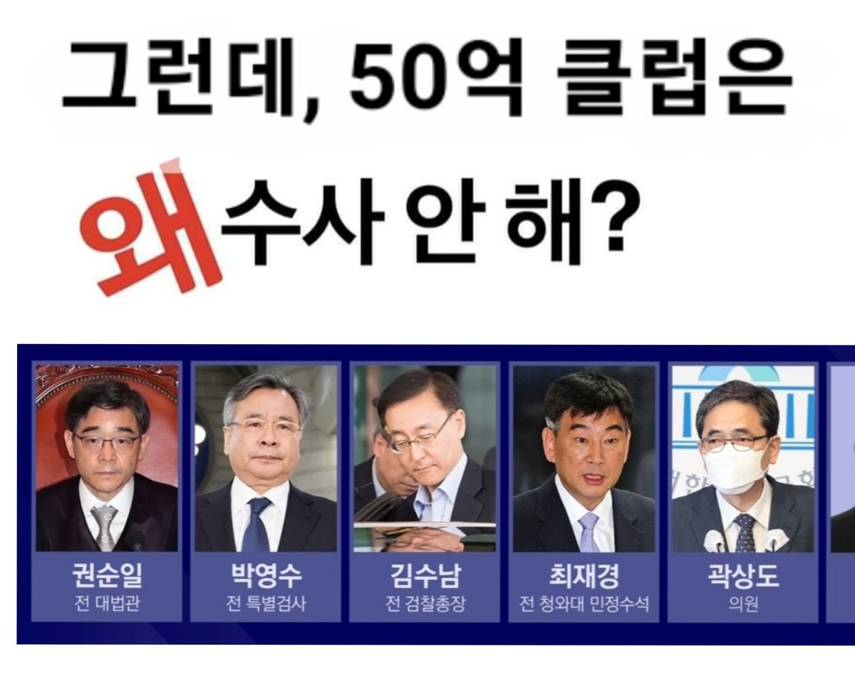 #50억클럽은왜수사안해

"50억 클럽은 왜 수사안해?"

<검사천국인 50억 클럽>
권순일 전 대법관, 김수남 전 검찰총장, 박영수 전 검사, 최재경 전 검사 등..

1일 1트윗
.
