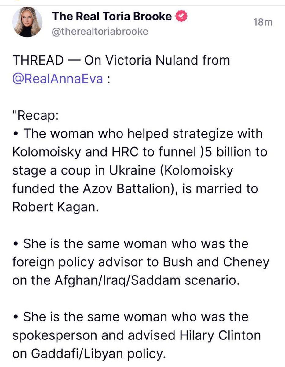 Dada Shastoni (@DadaShastoni) on Twitter photo 2023-02-26 23:03:26 #VictoriaNuland is Under Secretary of State for Political Affairs under #Biden.
She and her husband are #WarMongering psychopaths!
#StopHypocrisy
#StopNATOsaveUkraine #VictoriaNuland is Under Secretary of State for Political Affairs under #Biden.
She and her husband are #WarMongering psychopaths!
#StopHypocrisy
#StopNATOsaveUkraine