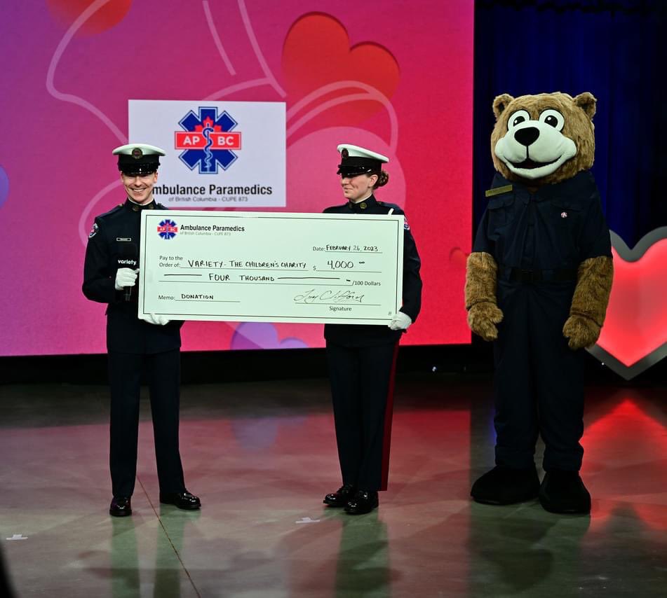 Today we were proud to present  <a href="/VarietyBC/">VarietyBC</a> with a cheque for $4000 to help them help the children of our province. Please give what you can to help the children. <a href="/GlobalBC/">Global BC</a> <a href="/APBC873/">A. Paramedics Of BC</a> #varietyshow #ShowOfHearts
