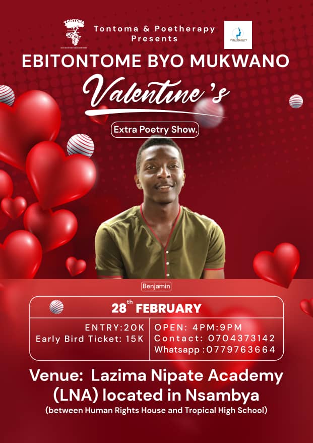 JazzTontoma's tweet photo. #28thFeb this Tuesday  we Invite You all Tontoma Friends as We Close the Month of Love 
Live Performance at the #EbitontomeByoMukwano #ValentinesExtra all happening at Venue: Lazima Nipate Academy in Nsambya House 
Entry:20k 
4pm - 7pm 
Don't Dare Miss 💖🎸🎧🎻🪘❤️🎼🪕🥰🎹💖 https://t.co/rD4vlI93eR