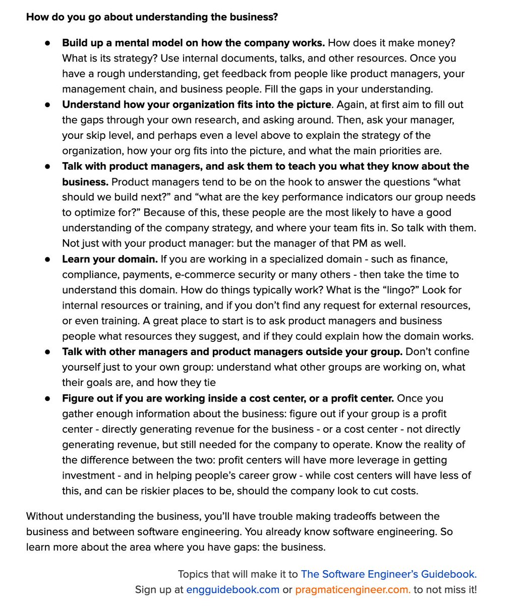 As a Senior or Staff engineer, how can you understand more about the business?

Especially starting from the Staff level, getting a grip on how the business works - and how your team fits into the picture - becomes increasingly important to do outstanding work.

A few approaches: