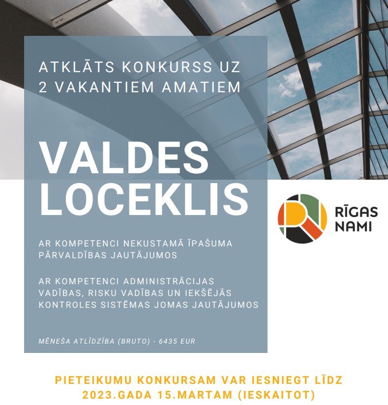 💼#teirdarbs
❗️Aicinām pieteikties uz 2 vakantajiem SIA "Rīgas nami" <a href="/Rigas_nami/">Rīgas nami</a> valdes locekļu amatiem!
✍️📬Pieteikties: līdz 15.03.2023.
👉📎Vairāk informācijas: ej.uz/rīgas_nami_val…