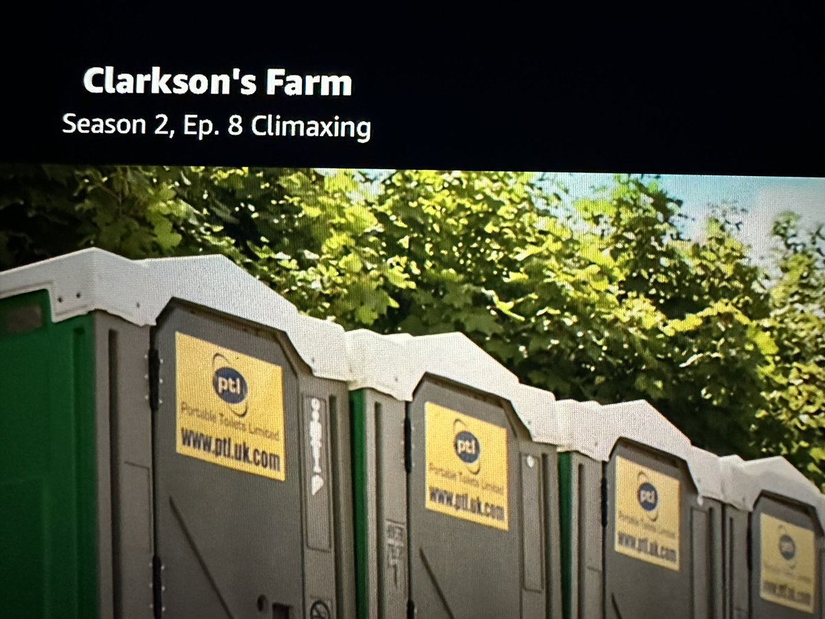 daly_design's tweet photo. Just watching Clarksons Farm on Amazon Prime when I spot an old company logo and sticker I created for a client’s portaloo business donkeys years ago!! …I daren’t  comment on the episode title for this screen shot! 🙈🤣 #clarksonsfarm2 #jeremyclarkson #ptltd https://t.co/J8SKXUqaiy