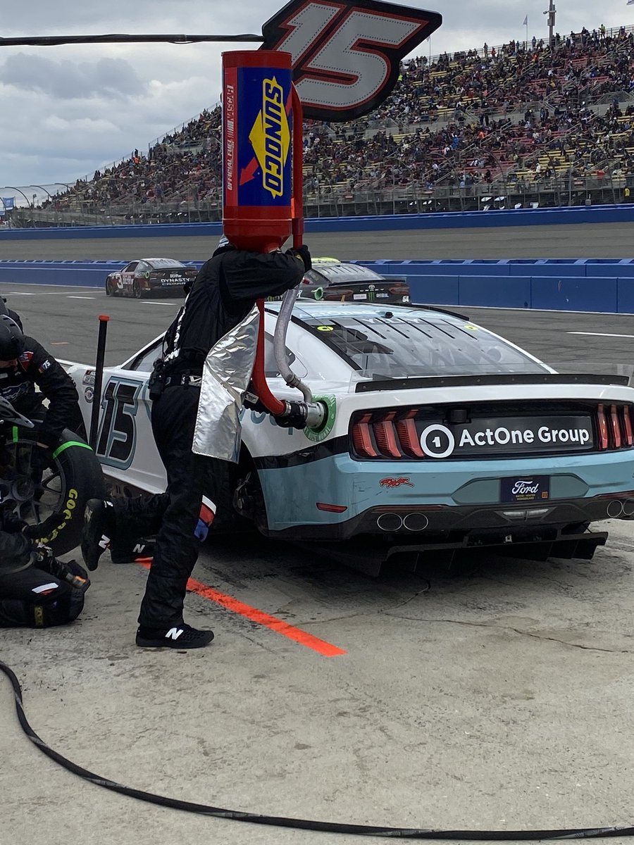 RickWareRacing's tweet photo. Stage 2 has ended for the No. 15 @FordPerformance Mustang of @jjyeley1 and No. 51 @biohaven @Jacob_Companies Ford of @CodyShaneWare. Each team came to pit road for adjustments, 4 tires and fuel. #actonegroup #NASCAR #RickWareRacing https://t.co/n9LJozVHsX