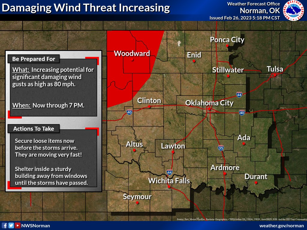 5:18 pm - a line of storms is approaching northwest Oklahoma with very strong straight-line winds. If you receive a severe thunderstorm warning, take it seriously today! #okwx