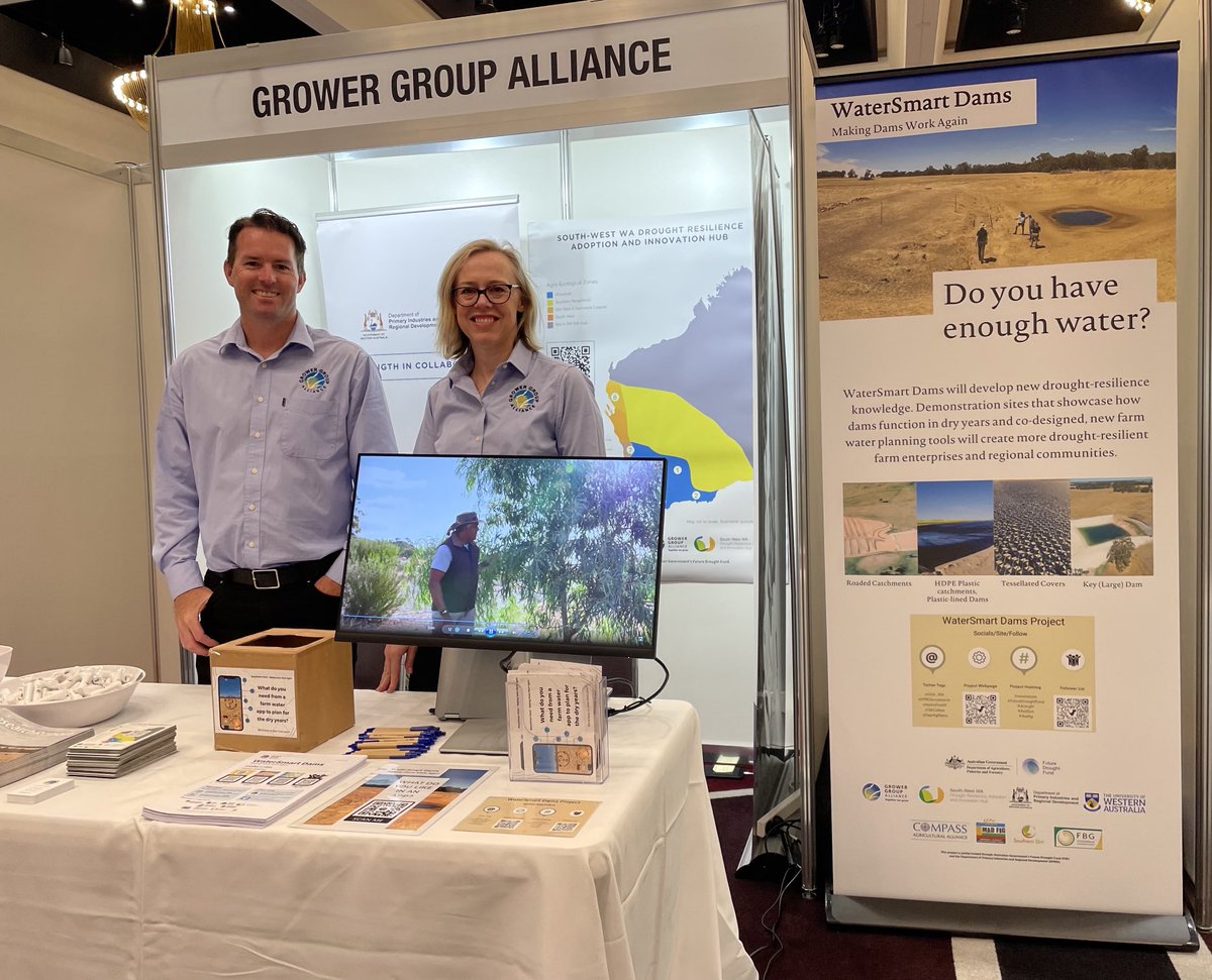 Heading to #GRDCUpdates ⁦@GRDCWest⁩ today? Make sure you come and have a chat with the team and also find out about the South-West WA Drought Hub and #WaterSmartDams