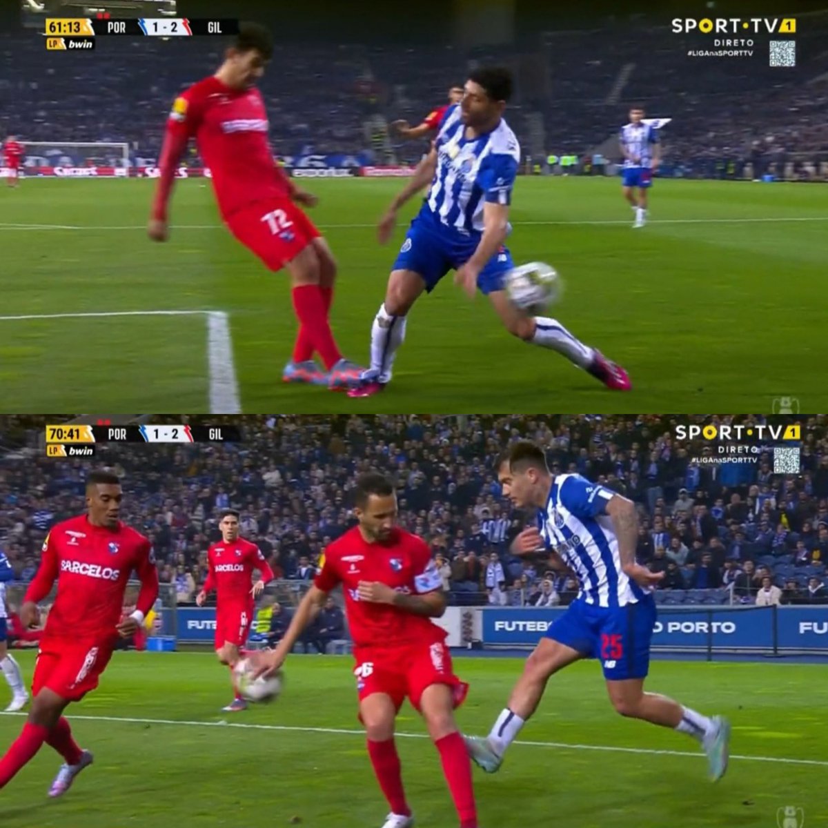 ❗️Aos 61 minutos, Mehdi Taremi é claramente pisado dentro da grande aérea...nem árbitro nem VAR assinalaram penalti. 

❗️Aos 70 minutos, a bola toca na mão de um jogador do Gil e mais uma vez nem árbitro nem VAR assinalaram penalti. 

😴😴😴