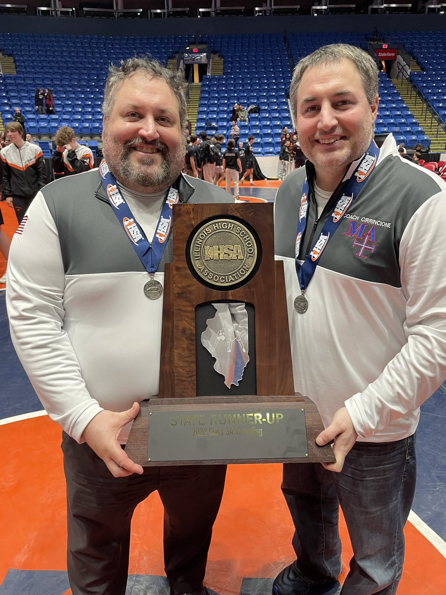 BopperLinds's tweet photo. So proud of my husband, my brother-in-law, and their athletes! Marmion placed 2nd in state last night at ISU! Congrats, Cadets! https://t.co/44Y0BVYoaZ