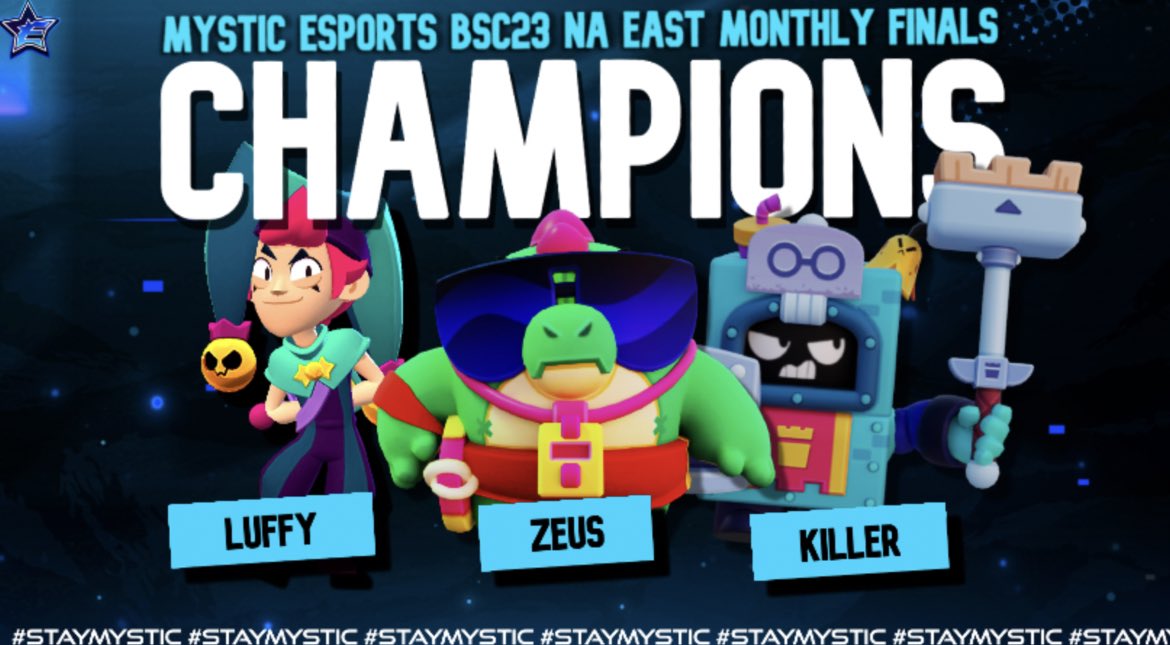 Mystic Esports™ is your #BSC23 NA East Monthly Finals Champions!

@BsLuffy @Zeus_mwb @Killer_17YT @SebasBS_

#MysticNation | #StayMystic ⚔️