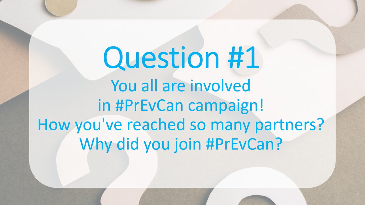 🚨Question #1
You all are involved in #PrEvCan campaign,which has got together more than 60 collaborating organizations across Europe.
<a href="/sharp_lena/">LENA SHARP</a> @Helitropen @demetrios_gr How you've reached so many partners?
@weoncologist <a href="/OncoAlert/">OncoAlert</a> <a href="/KRannus/">Kristi Rannus</a> Why did you join #PrEvCan?
#EONSChat