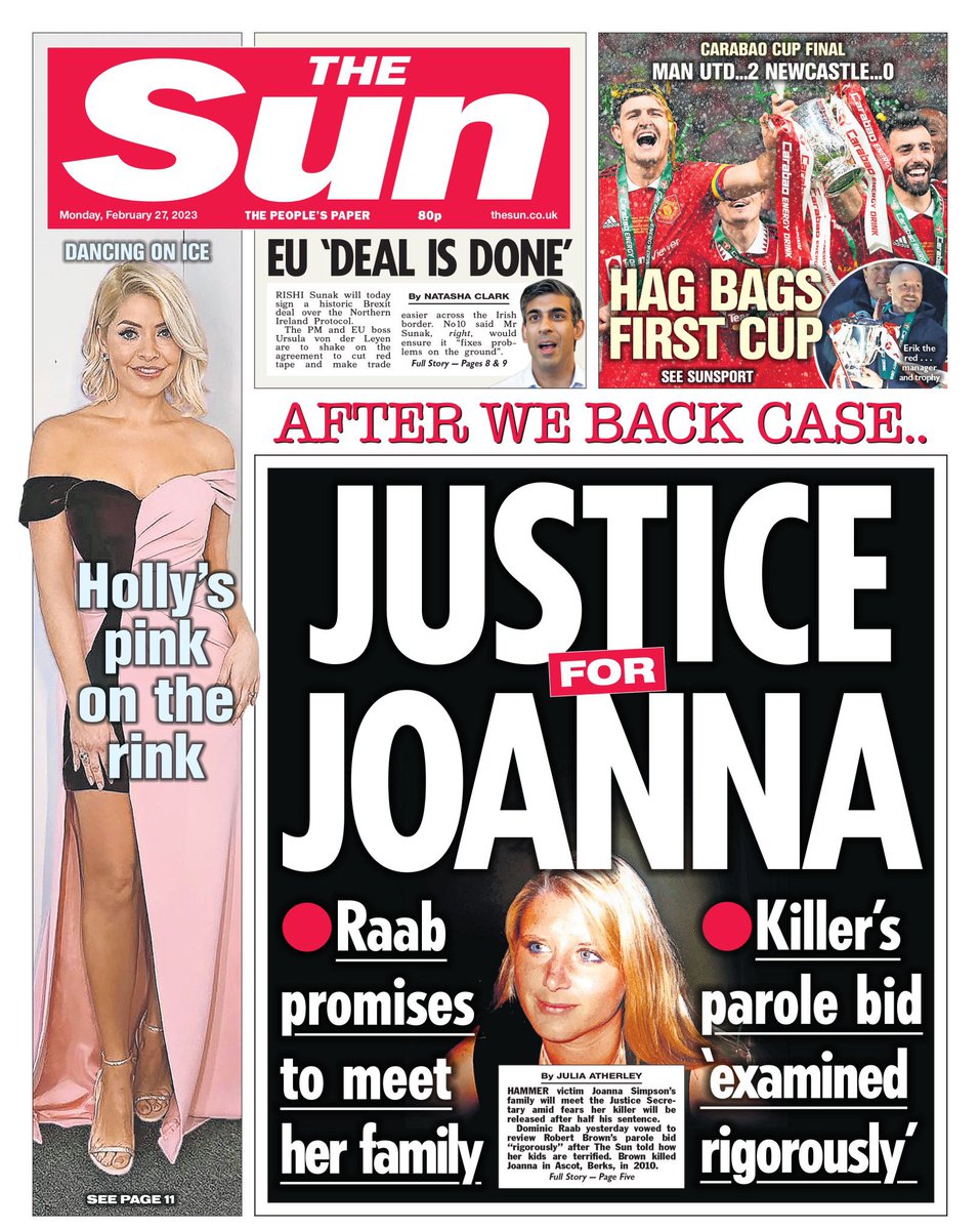 julia_atherley's tweet photo. Joanna Simpson’s family will meet with the Justice Secretary amid fears that her killer is set to be released half way through his sentence. Robert Brown has only served 13 years. 
Monday’s front page ⬇️ https://t.co/1q3HoWPNSB