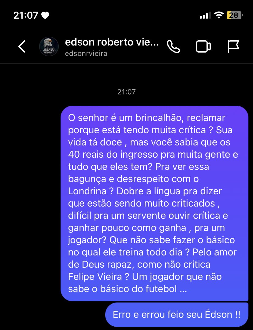 Ainda sobre Édson Vieira, eu achei muito desrespeitoso com a torcida essa fala ..