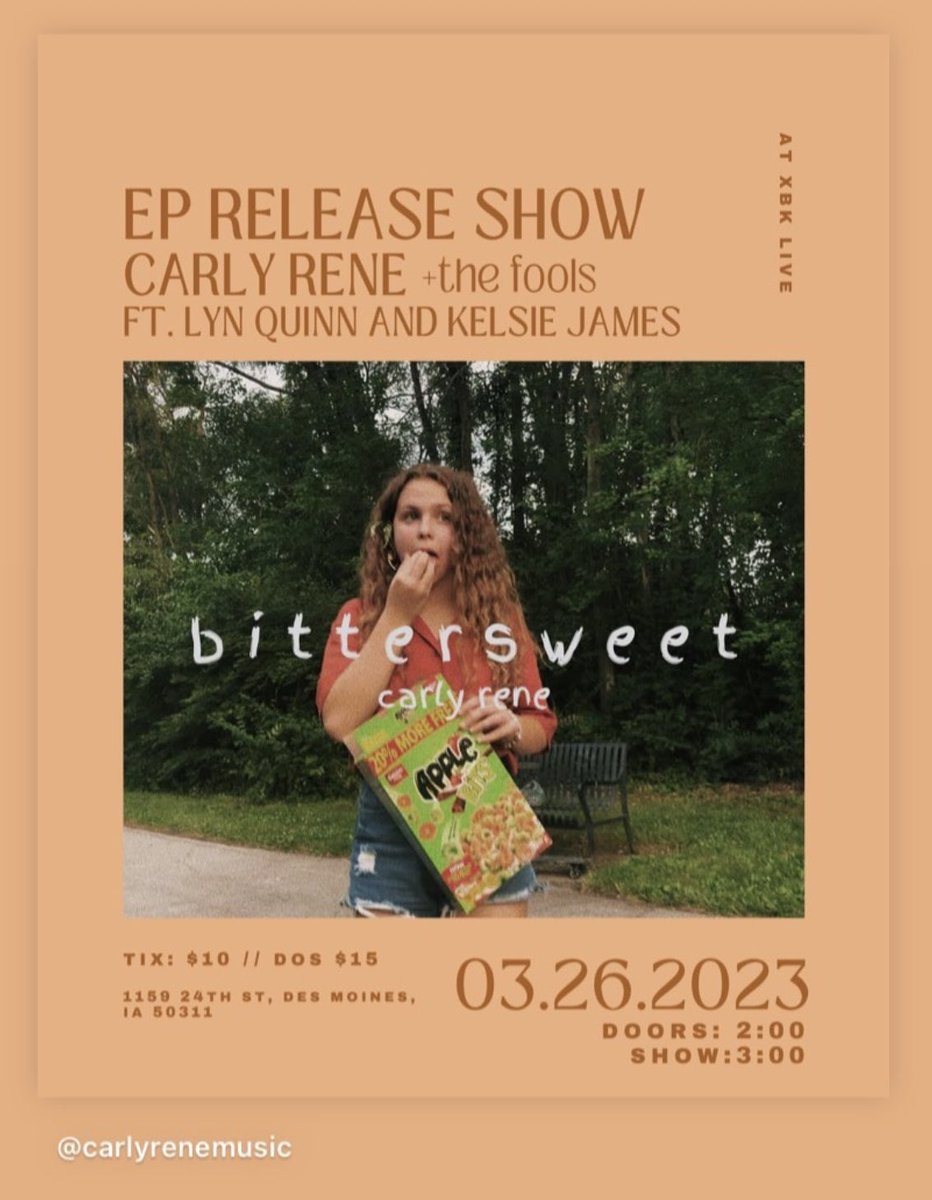 Tickets on sale for my daughter’s EP release show at XBK Live:
GR!T Records Release Show featuring Carly Rene and the Fools in Des Moines on March 26, 2023 seetickets.us/event/GRT-Reco…
