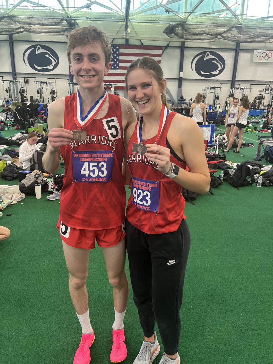 SuskyWarriors's tweet photo. Congratulations to Warrior Track athletes Matt O’Brien and Ryleigh Marks on a great performance at the PTFCA Indoor State Championships today!   Matt took 6th in the 3000 while Ryleigh took 7th in the long jump!   #WarriorProud https://t.co/tkzPZr6hIF
