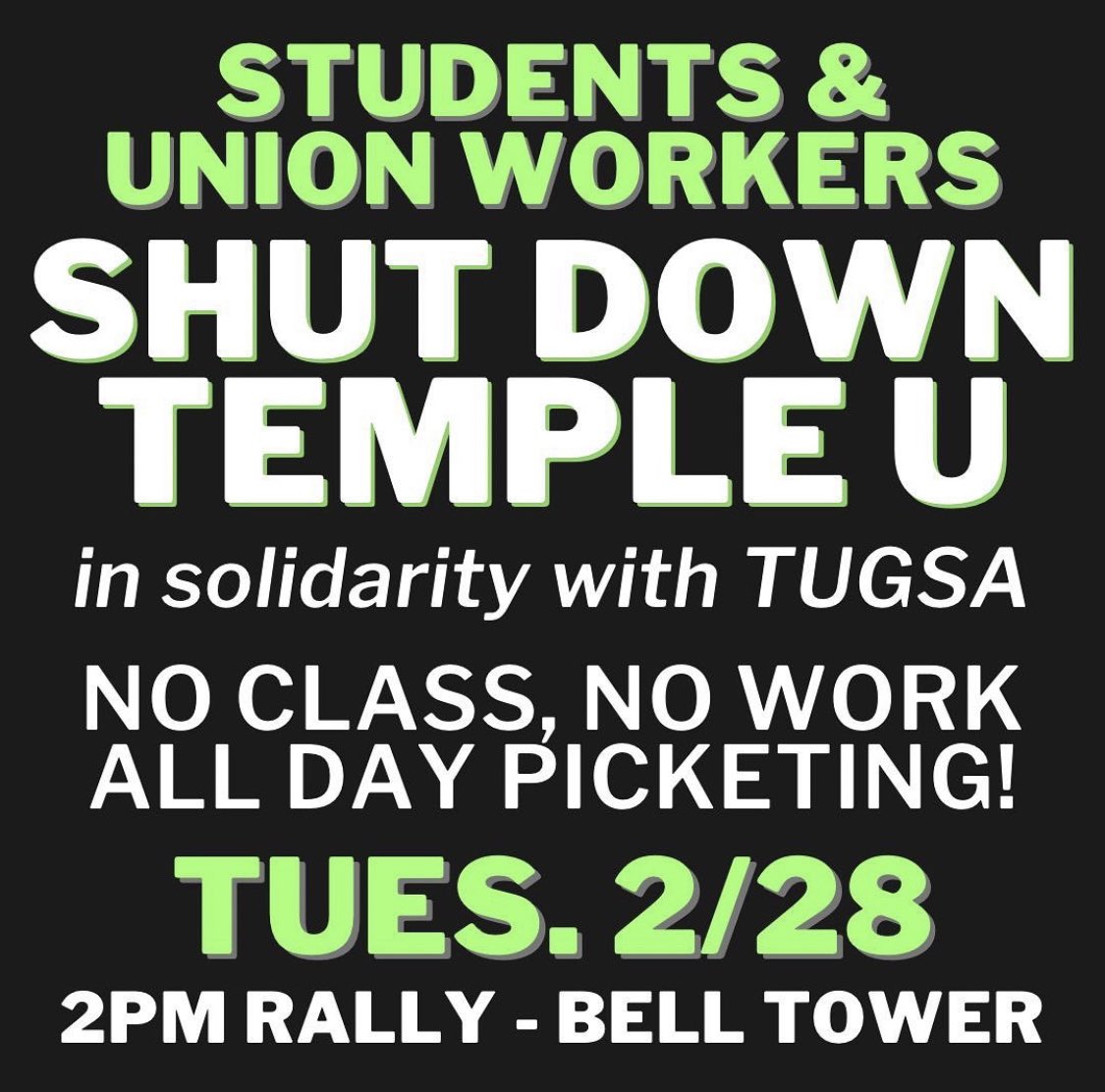 TUGSA (@tugsa_6290) on Twitter photo ‼️Upcoming solidarity event alert‼️ Thank you to <a href="/TempleUSC/">Temple Undergrad Solidarity Coalition</a> for the incredible support and organizing this in solidarity with us! Let’s show the university that we are a community who can stand up for fair treatment for all workers! ✊#TempleUnionMade #RespectIsInMyCheck ‼️Upcoming solidarity event alert‼️ Thank you to <a href="/TempleUSC/">Temple Undergrad Solidarity Coalition</a> for the incredible support and organizing this in solidarity with us! Let’s show the university that we are a community who can stand up for fair treatment for all workers! ✊#TempleUnionMade #RespectIsInMyCheck