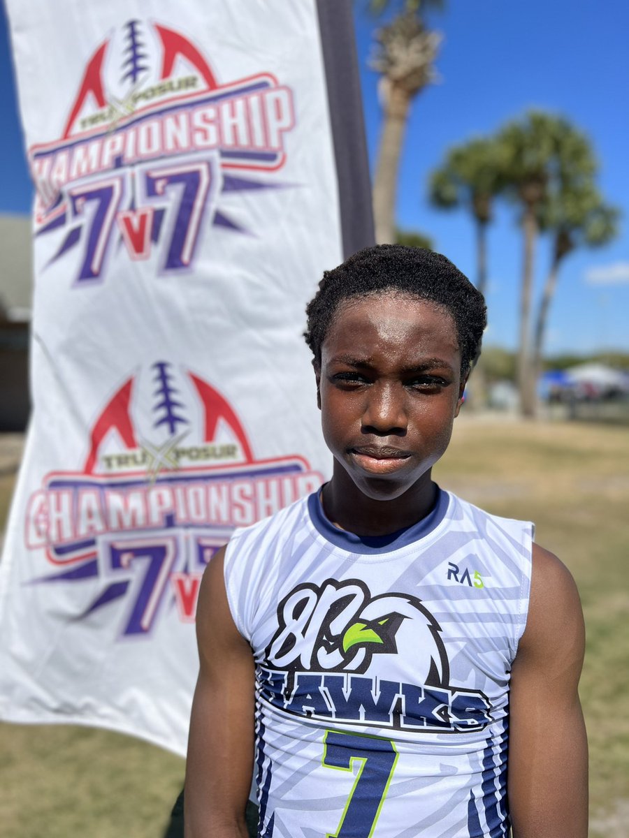 A 2027 gem that if he devotes to football will blow up… Ty Nesmith of the 813 Hawks is an explosive weapon on offense and a ball hawk at safety on defense.. quickness and cover skills beyond his years!! Watch out for this young man! @Championship7v7 @TruXposur #2mge