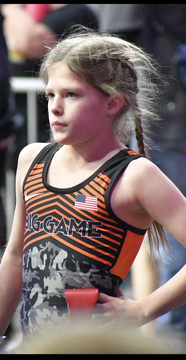 The face of a warrior! Iowa AAU 55lb Girls State Runner up! Thank you @AlliRayg and @BigGameWC for supporting this girl on her journey! #girlswrestling #fighter #bgarmy