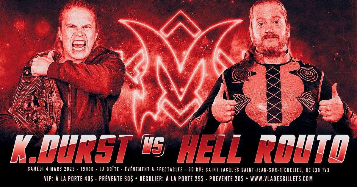 FmLutte's tweet image. 3/3

Tag Team Mayhem: @trankgirl &amp;amp; Samus One vs Pink Panthers International @DiablePro vs @TabarnakDeTeam @MathStjacques vs Mafia du Nord

Championnat Roi du Richelieu Title : @kobedurst (c) vs Hell Routo

Championnat @FrissonsTv  Title: "Iron Neck" Matt Silver vs @FredPCrow