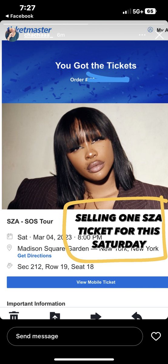Joizzel's tweet photo. Sza SOS tour Madison Square Garden! For sale! Serious inquires only! This Saturday! 🆘 https://t.co/mH4CKMu3dK