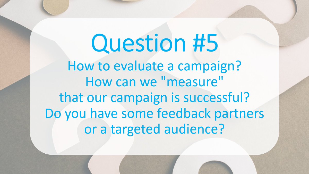 🚨Question #5
How to evaluate a campaign? 🧑‍💼
How can we "measure" that our campaign is successful? 📊📏👍
Do you have some feedback partners or a targeted audience?📝
#EONSChat #PrEvCan #CANCERCODE @weoncologist <a href="/OncoAlert/">OncoAlert</a> <a href="/KRannus/">Kristi Rannus</a> <a href="/sharp_lena/">LENA SHARP</a> @helitropen @demetrios_gr