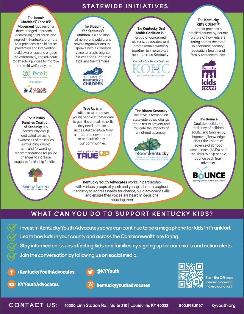 Who are we?! We are Kentucky’s independent voice for kids! 

Want to learn more about Kentucky Youth Advocates and our work? Check us out: bit.ly/3jWj7xA