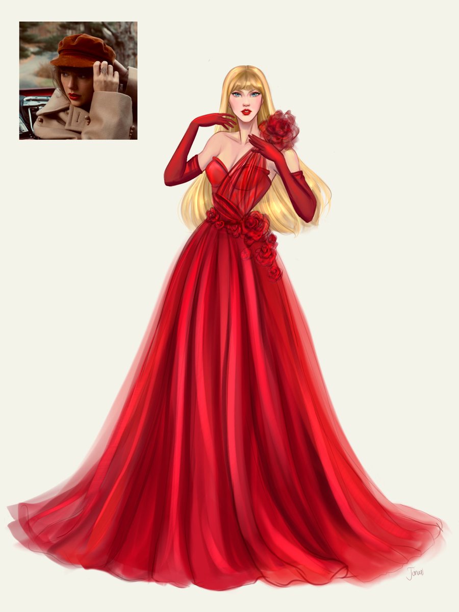 Here’s #redtaylorsversion for my series of #TaylorsVersion  album covers as dresses, this was inspired by an outfit of the red tour, I’d be fun if she’d bring it back for #TheErasTour @taylorswift13 @taylornation13