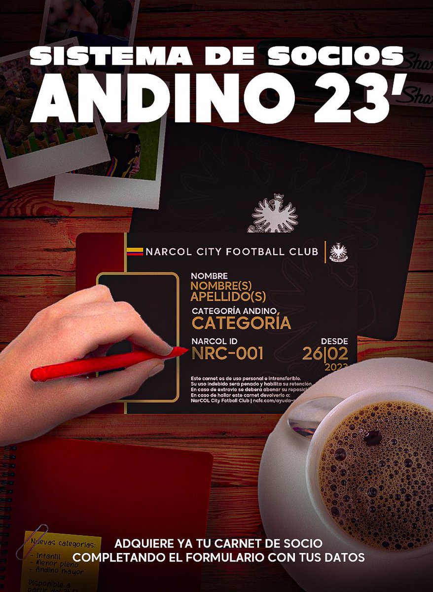🎫 ¡Aquí está! La campaña del nuevo Sistema de Socios Andino 2023 comenzó, y ya puedes ser parte de él para adquirir tu carnet que te identificará como Socio del club.

🦅 Las entregas de carnets se hacen 24-72 horas luego de completar la ficha: forms.gle/qVSBNso3dRN2JM….