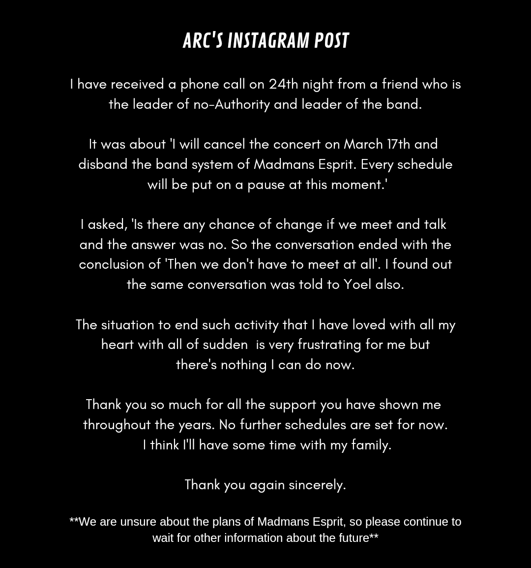 ARC’s instagram post, official english translation #MadmansEsprit