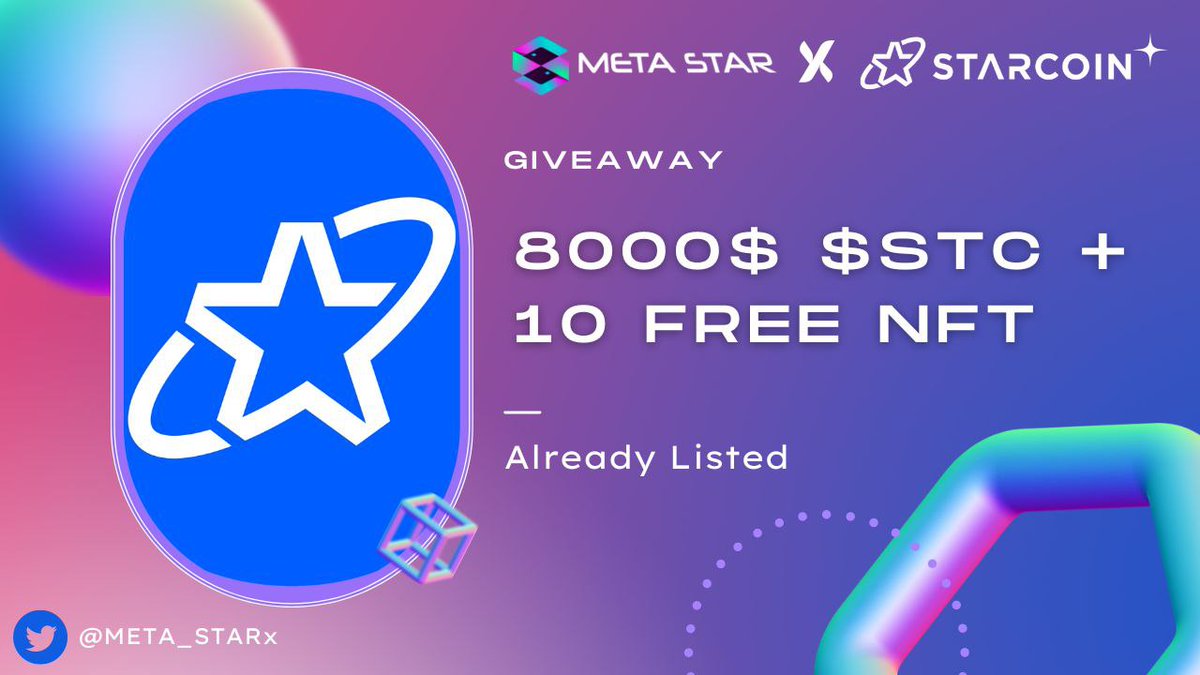 META_STARx's tweet photo. 📣📣 Big &amp; Massive #Giveaway 🔥🔥

🥳🥳 BiG Prize Pool: 
8000$ $STC + 10 Free NFT 😍😍

To Win 🏆
✅ Follow @StarcoinSTC &amp; @META_STARx
✅ Like &amp; RT &amp; Tag 3 Friends
➡️ Finish Gleam : https://t.co/invECfucfB

⏰ End 4th Mar

#Airdrop #Giveaway #fcfs #NFT #NFTGiveaway #Crypto #IDO https://t.co/TuWG4wGtGR