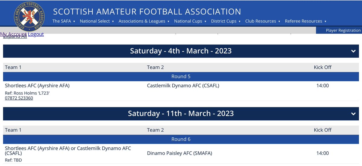 The 4th & 11th March Fixtures to conclude the final Semi Final place best of luck to the clubs involved. @AyrshireAFA @csaflofficial @OfficialSMAFA @CaledonianAFA