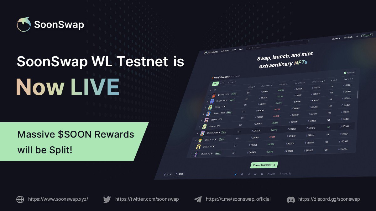 Legit_Airdrops0's tweet photo. @soonswap  Incentivized Testnet is live

🔅What is @soonswap  ?
It is a decentralized exchange
and protocol for exchanging NFTs with Fee Token to bring them more liquidity.

💰 Min 1000 $SOON per participant

#Soonswap #SoonswapWL #Soonswaptestnet #NFTFi

Read full thread 👇👇 https://t.co/TAFY5ecTuH