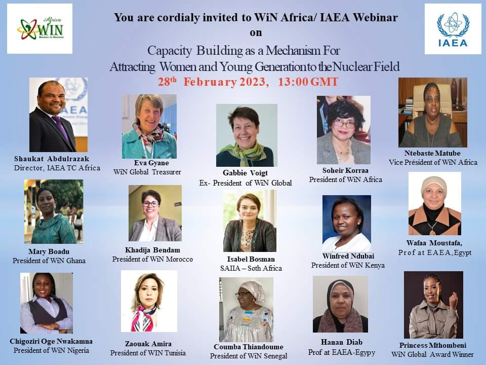 WiN_Kenya's tweet image. The Women in Nuclear Africa (WiN Africa) is organizing a webinar in collaboration with the International Atomic Energy Agency (IAEA) on Tuesday, February 28, 2023, at 2:00 PM (UTC +1) Vienna time.
lnkd.in/dQ8T2XnJ
This is the link 👆 👆👆