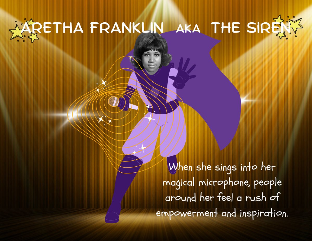 In <a href="/Bence_EDU/">Janelle Bence</a>’s class, we chose Black “superheroes” for #BlackHistoryMonth2023. Aretha Franklin was a hero because her singing influenced people and caused increased pride during the civil rights movement. That’s why she is The Siren. <a href="/NewTechCoppell/">New Tech High @ Coppell</a> #NTHCinspire