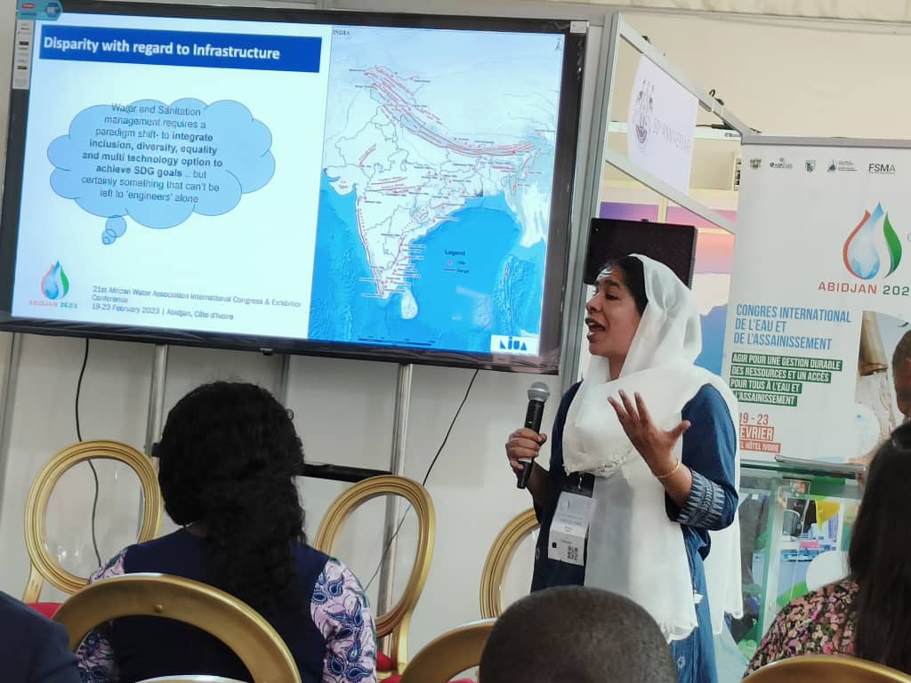 NIUA_India's tweet image. @NIUA_India at 21st #AfWA Congress &amp;amp; Exhibtn &amp;amp; 7th Intl #FSM Conf in Cote d’Ivoire 
#SCBP's @mahreen_matto presented 'Forum: #Inclusive &amp;amp; #Resilient Water &amp;amp; Sanitation in #HillCities of the #Himalayanrange'. Emphasis: #water #sanitation &amp;amp; people &amp;amp; linkage with #climatechange 1/3