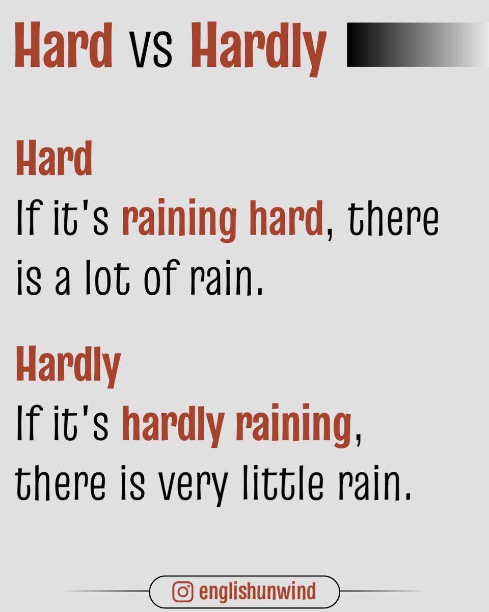 Know the difference between hard and hardly. #englishteacher #easyenglish #englishtips #education #learnenglishonline #englishidioms