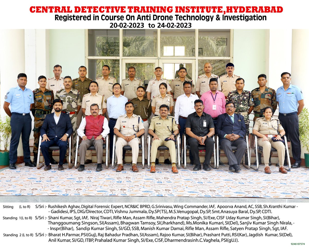 Conducted Course on "Anti Drone Technology &amp; Investigation" at CDTI, Hyderabad from 20-02-2023 to 24-02-2023.  23 Police Officers from various States/UTs/CPMFs have attended.