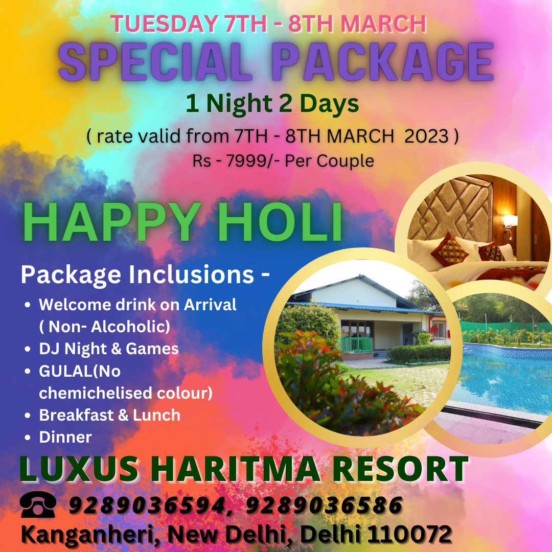 LuxusResort's tweet photo. Luxus Haritma Resort
Feel right at home
Hotel Facilities
Luxurious rooms
Restaurant
Swimming Pool
Adventure activities
Wedding Lawn
Banquet Hall
Kanganheri, New Delhi
Reach us at 9289036586, 9289036594
reservations@theluxushotels.com
https://t.co/bo2vvDsOoV
#delhigram #delhi https://t.co/nfD1YbYo86
