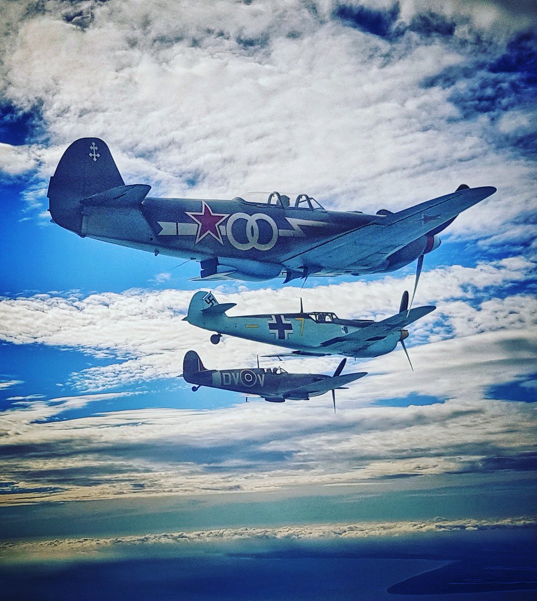 Not a formation you see every day! Taken during a transit back from France a few years ago. The closest two aeroplanes have since been sold through TASC Vintage
.

#yakovlev #spitfire #warbirds #warbirdpilots #buchon #air2air #avphoto #formationflying #warbirdsales #aircraftsales