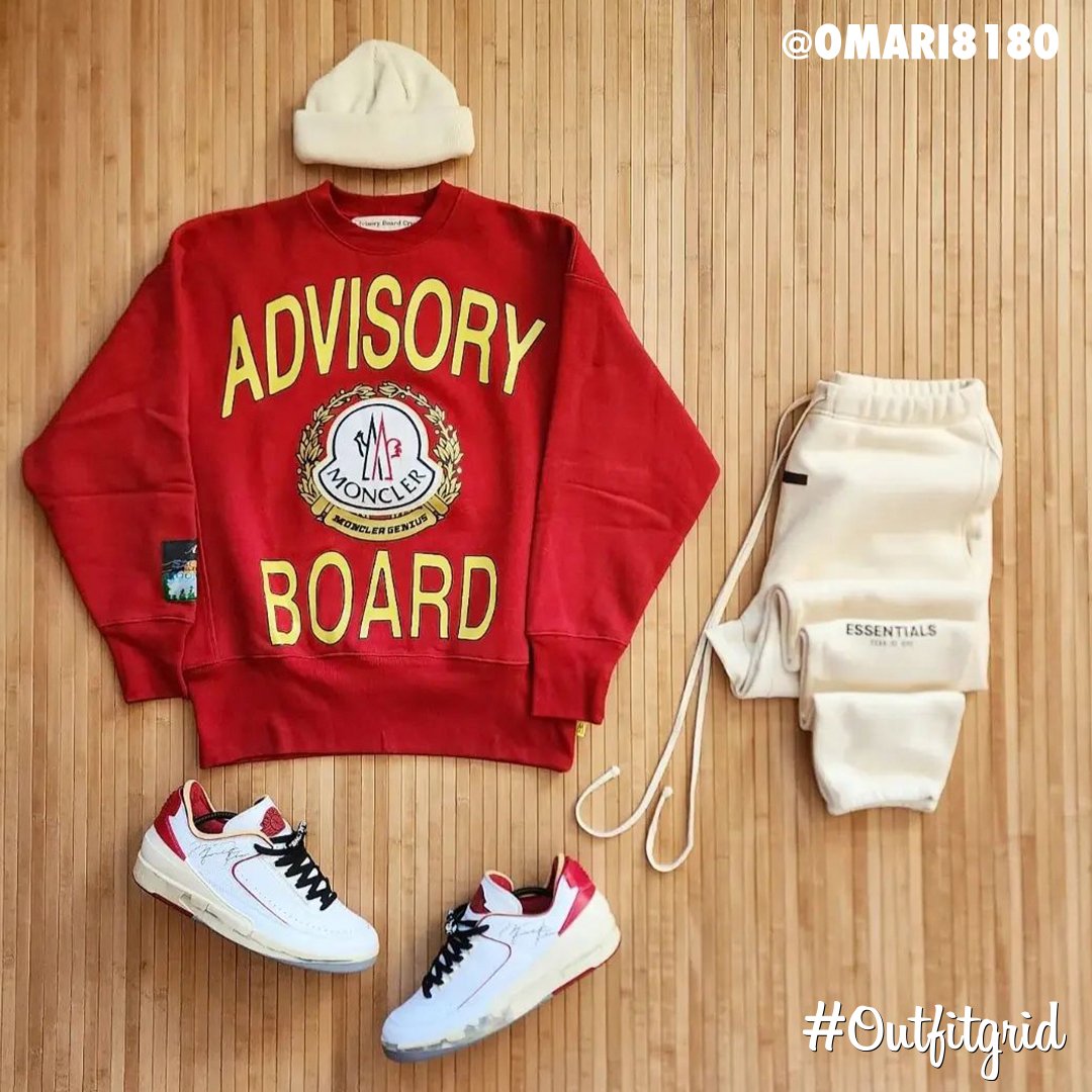 outfitgrid's tweet photo. Today's top #outfitgrid is by @omari8180.
▫ #AdvisoryBoardCrystals x #Moncler #Sweatshirt
▫️ #Essentials #Sweatpants
▫️ #Custom #Beanie
▫️ #OffWhite x #JordanII https://t.co/dpxXqQ0oCB
