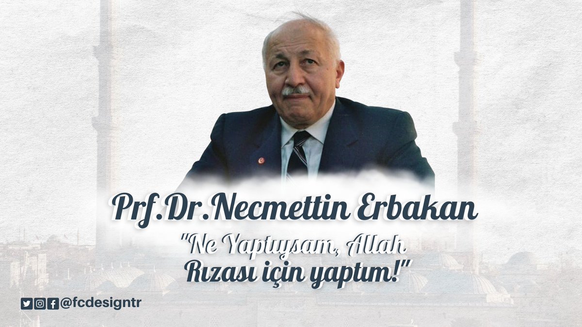 'Ne yaptıysam, Allah Rızası için Yaptım!' (Prf.Dr.#NecmettinErbakan)

 Vefatının 12.Sene-i devriyesinde kıymetli Millî Görüş lideri 54.Hükümet Başbakanı Merhum Prf.Dr.Necmettin Erbakan Hocamızı hayırla ve özlemle yâd ediyoruz.🇹🇷

#necmettinerbakan #Türkiye #ERBAKAN