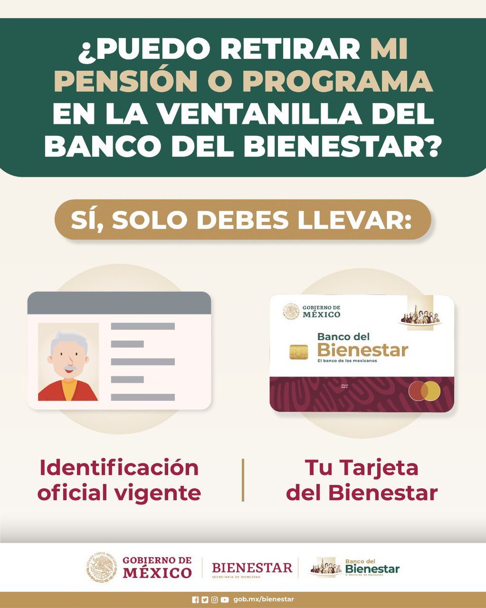 A_MontielR's tweet photo. Si quieres disponer de tu pensión o programa #Bienestar en efectivo, también lo puedes realizar a través de las ventanillas del @bbienestarmx con tu #TarjetaBienestar. 

Aquí te explicamos cómo 👇

#PrimeroLosPobres https://t.co/mArljpaHsV