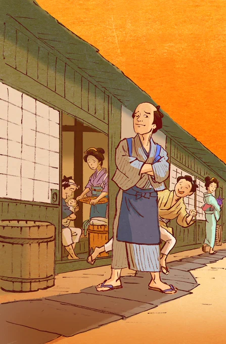 梶よう子さんの新刊『三年長屋』(角川文庫)のカバーの絵を描きました。<三年暮らせば夢が叶う!? おせっかい大家と、くせ者住人のほっこり長屋劇> 