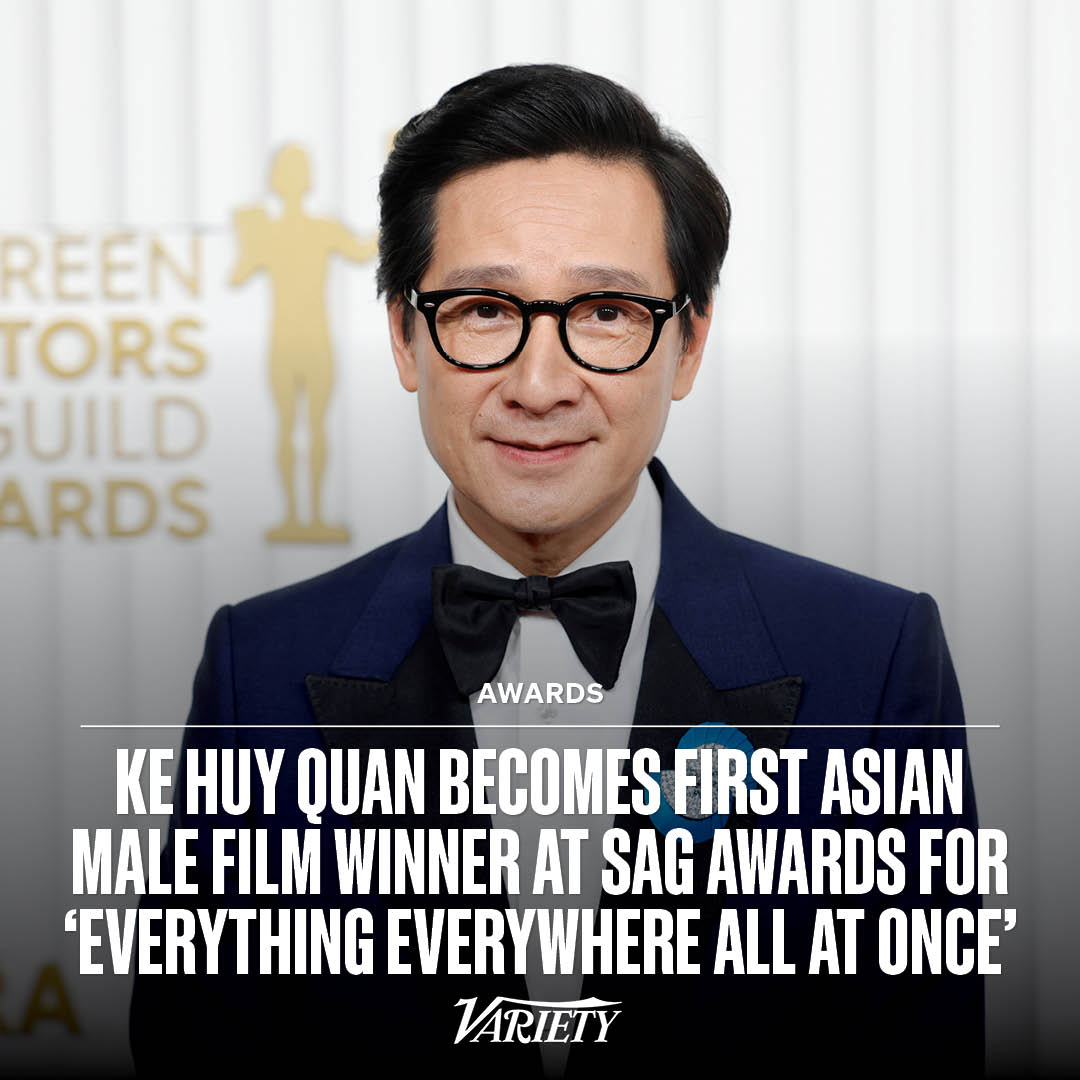 Variety's tweet image. Ke Huy Quan just made history at the #SAGAwards with his win for best performance by a male actor in a supporting role. bit.ly/3XYMHRz